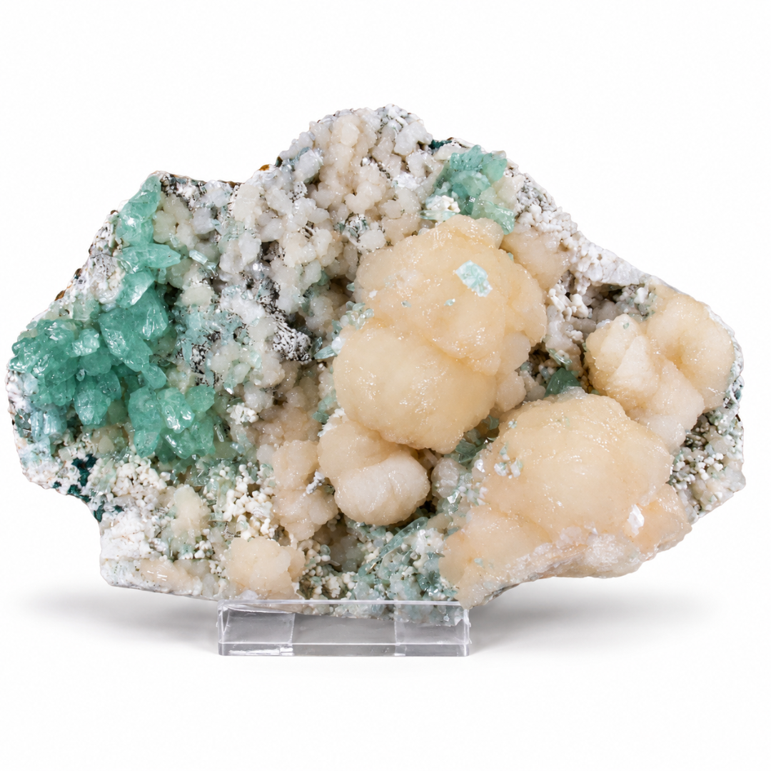 Natural Green Apophyllite with Heulandite Matrix Mineral Specimen