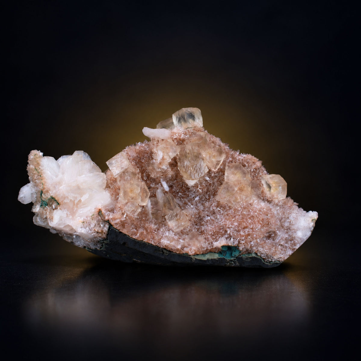 Calcite with Stilbite on Dark Gray Rock Matrix · 260 g · 12 × 7 × 6 cm