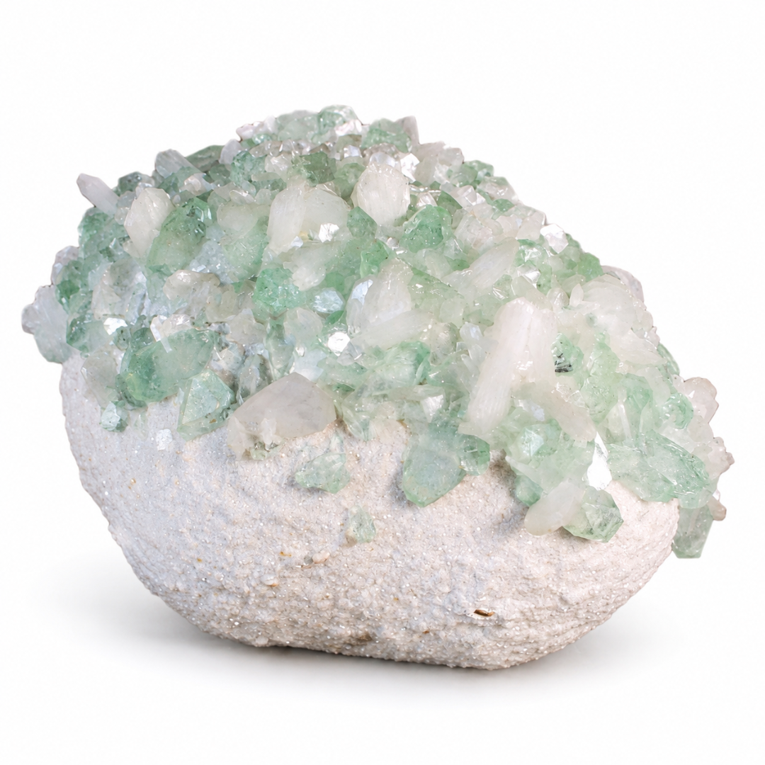Natural Green Apophyllite, Stilbite with Heulandite Crystal Specimen – India