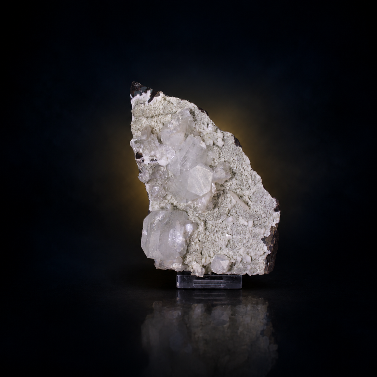 Natural White Apophyllite Crystal Cluster with Stilbite on Basalt Matrix – 500 g