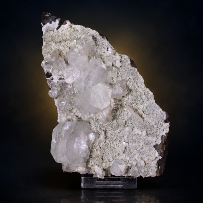 White Apophyllite Tabular Crystal Group with Stilbite on Basalt Matrix | 500 g | 13 × 6 × 6 cm