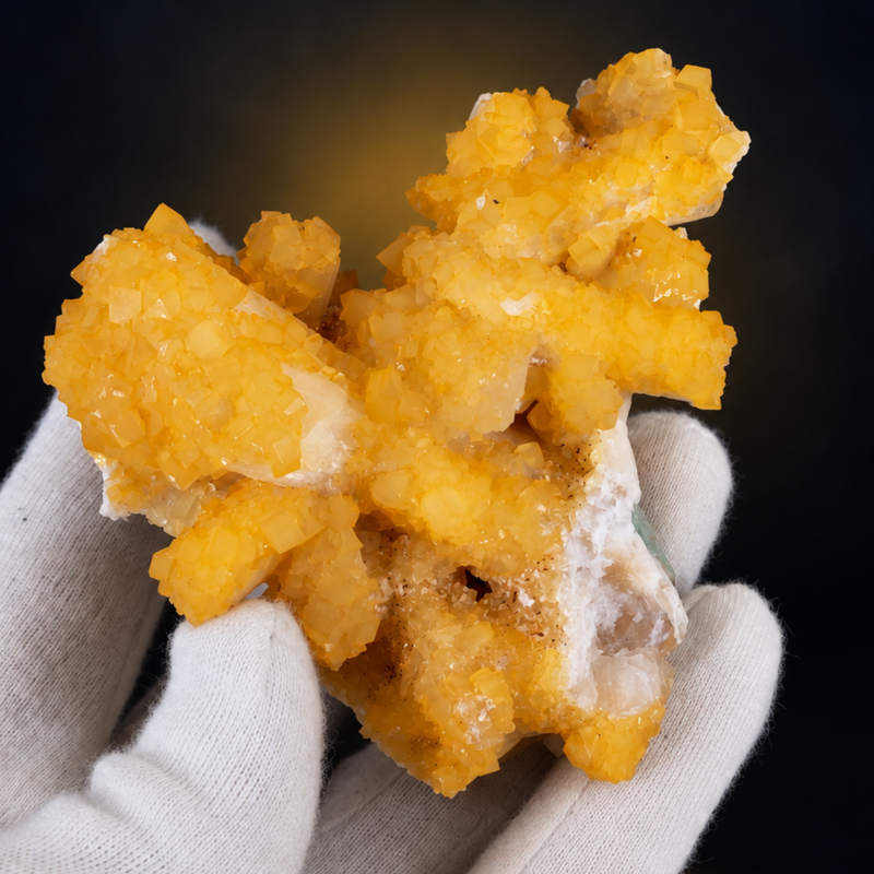 Yellow Heulandite Radiating Crystal Group with White Stilbite | 180 g | 11 × 9 × 5 cm