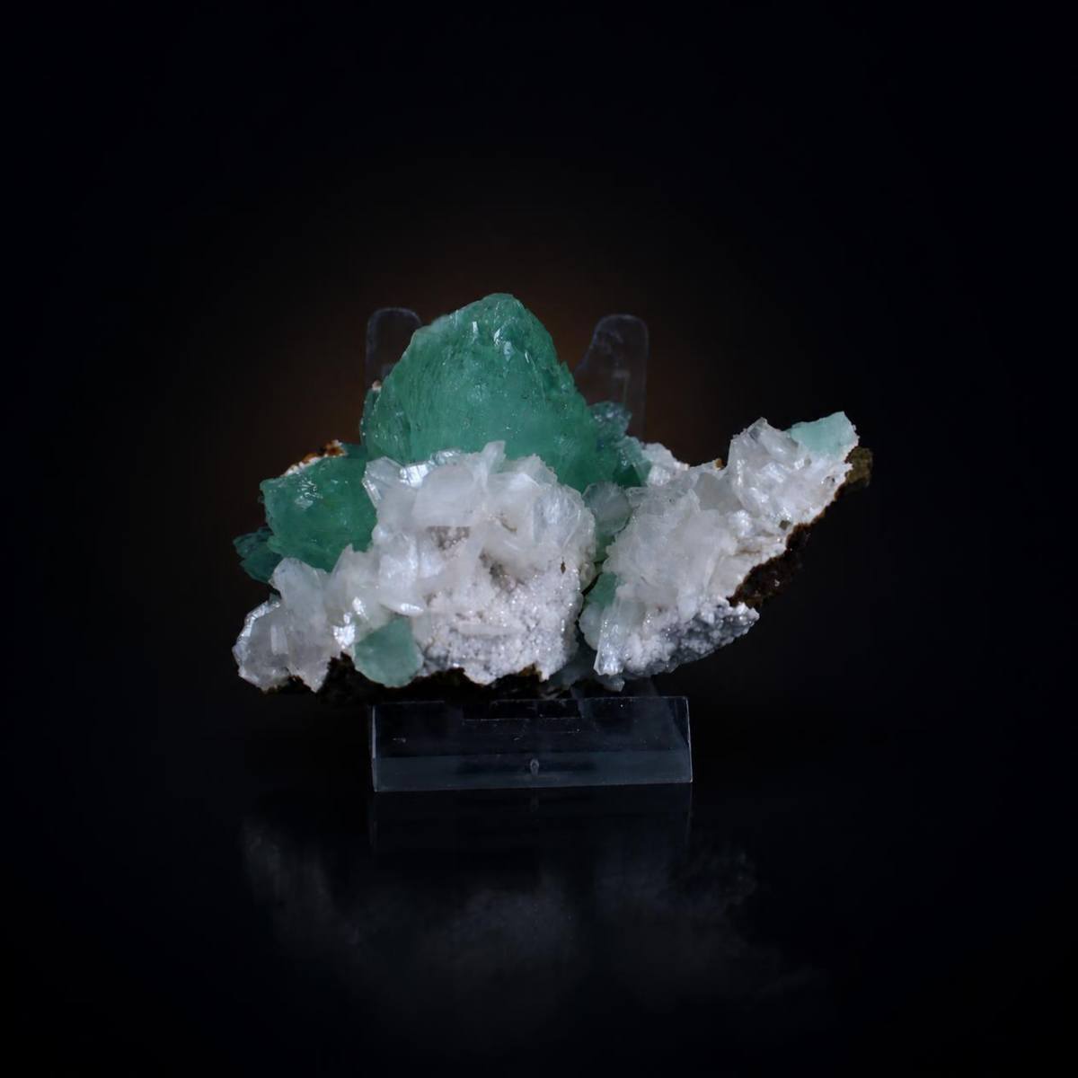 Green Double-Terminated Prismatic Apophyllite on Dark Rock Matrix · 140 g · 9 × 6 × 6 cm · Pune, Maharashtra, India