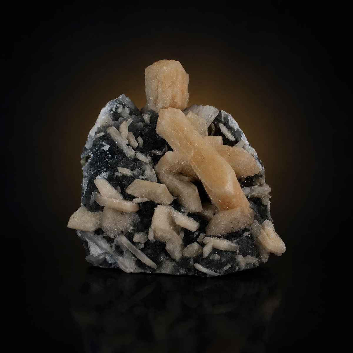 Stilbite Crystals on Dark Matrix – Natural Mineral Specimen
