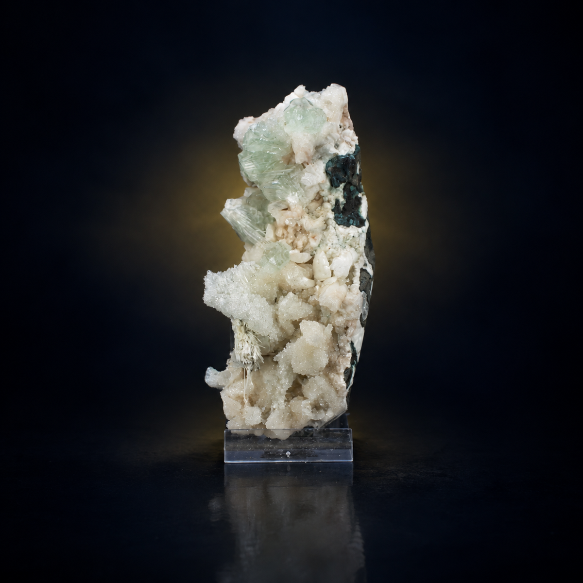 Natural Green Apophyllite with Heulandite and Stilbite on Matrix – 220 g