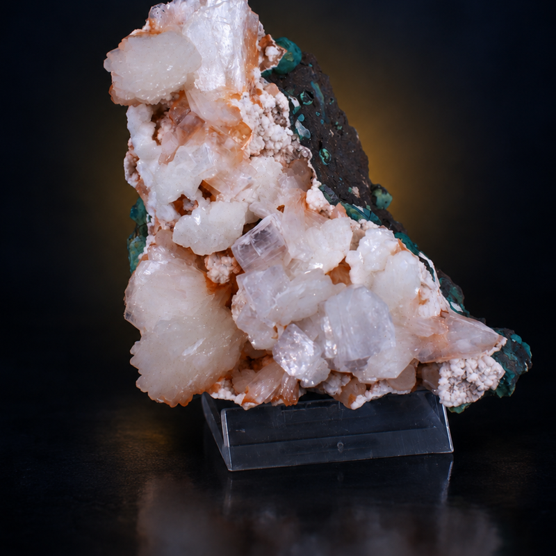 Stilbite Radiating Crystal Group and Peach-Pink Heulandite on Basalt Matrix | 170 g | 9 × 5 × 4 cm