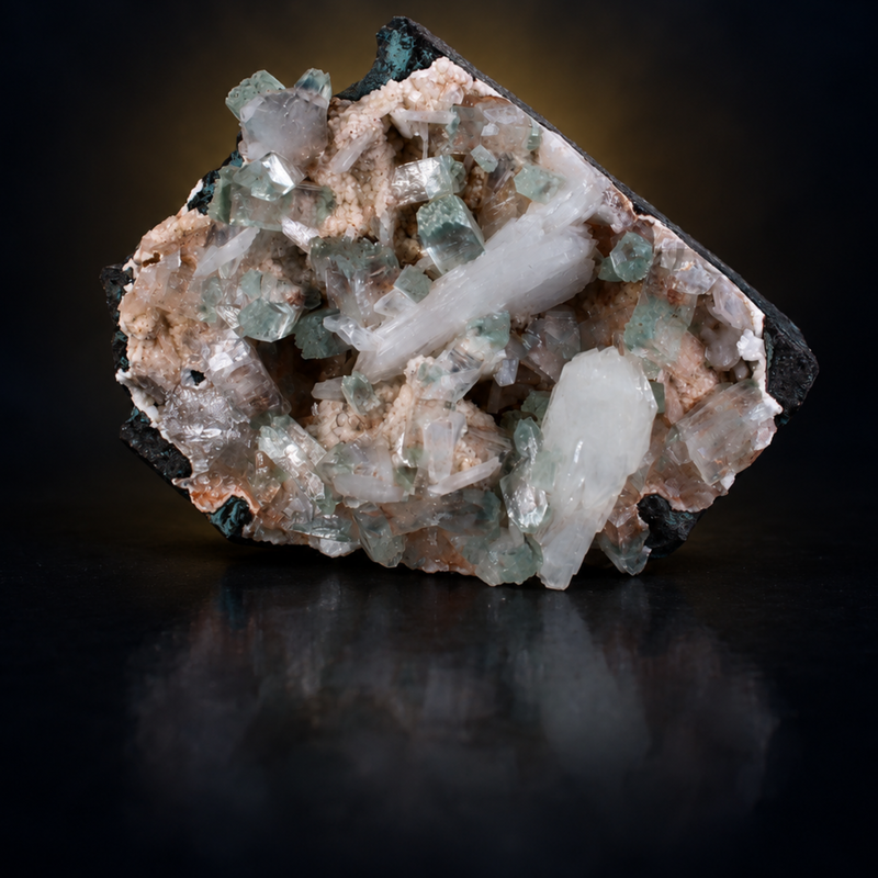 Natural Apophyllite with Heulandite and Stilbite on Matrix – 130 g