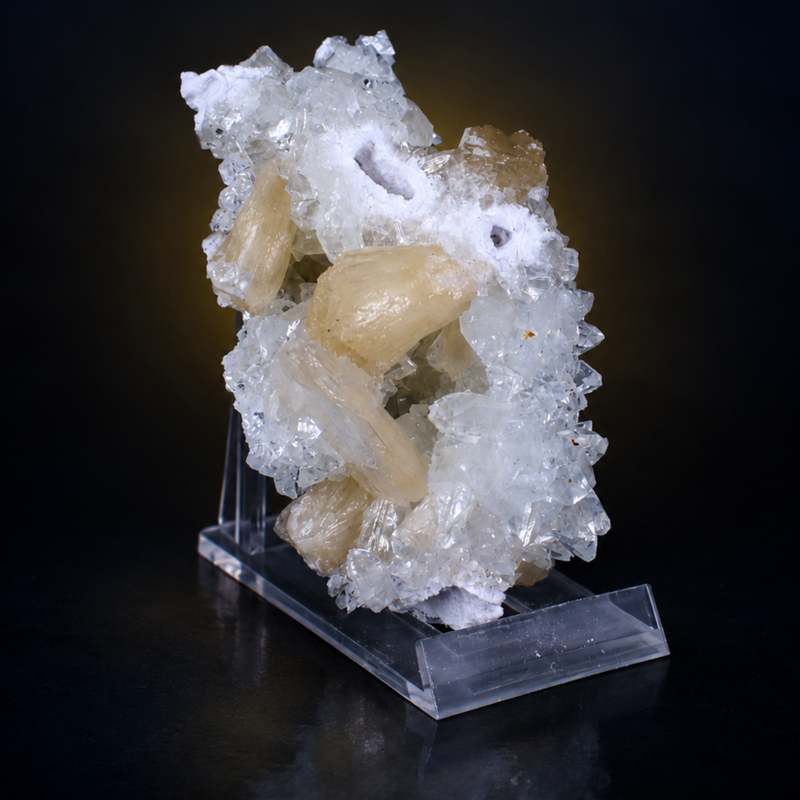 Stilbite Radiating Crystal Group and Apophyllite Cluster — Pune, India | 160 g | 10 × 6 × 5 cm