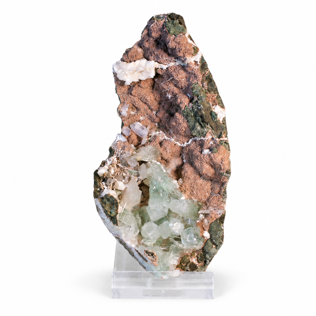 Natural Green Apophyllite with Heulandite Crystal Specimen – India