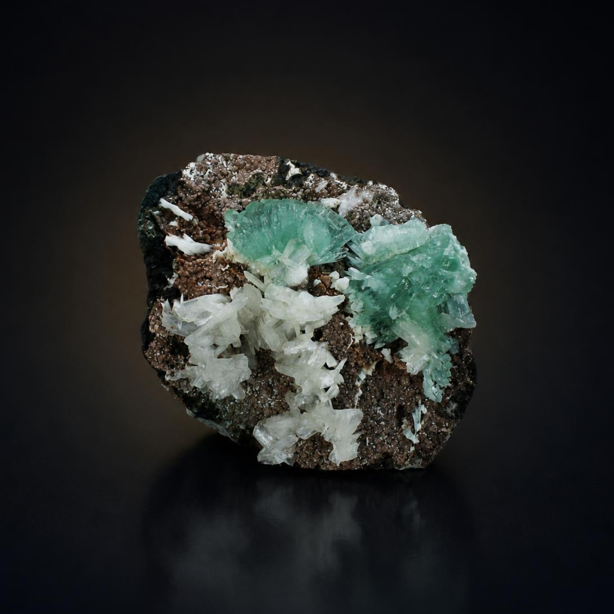 Green Apophyllite with White Stilbite &amp; Heulandite – Natural Mineral Specimen