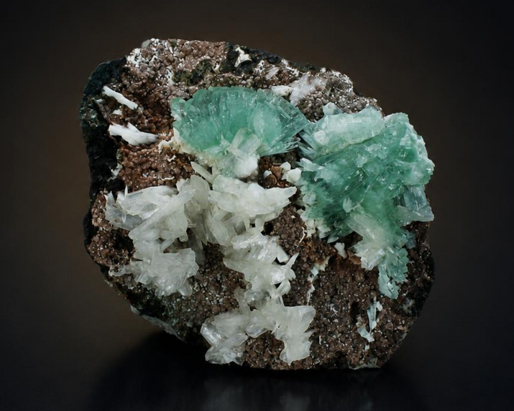 Green Apophyllite Tabular Crystal Group with White Stilbite and Heulandite | 130 g | 9 × 8 × 3 cm
