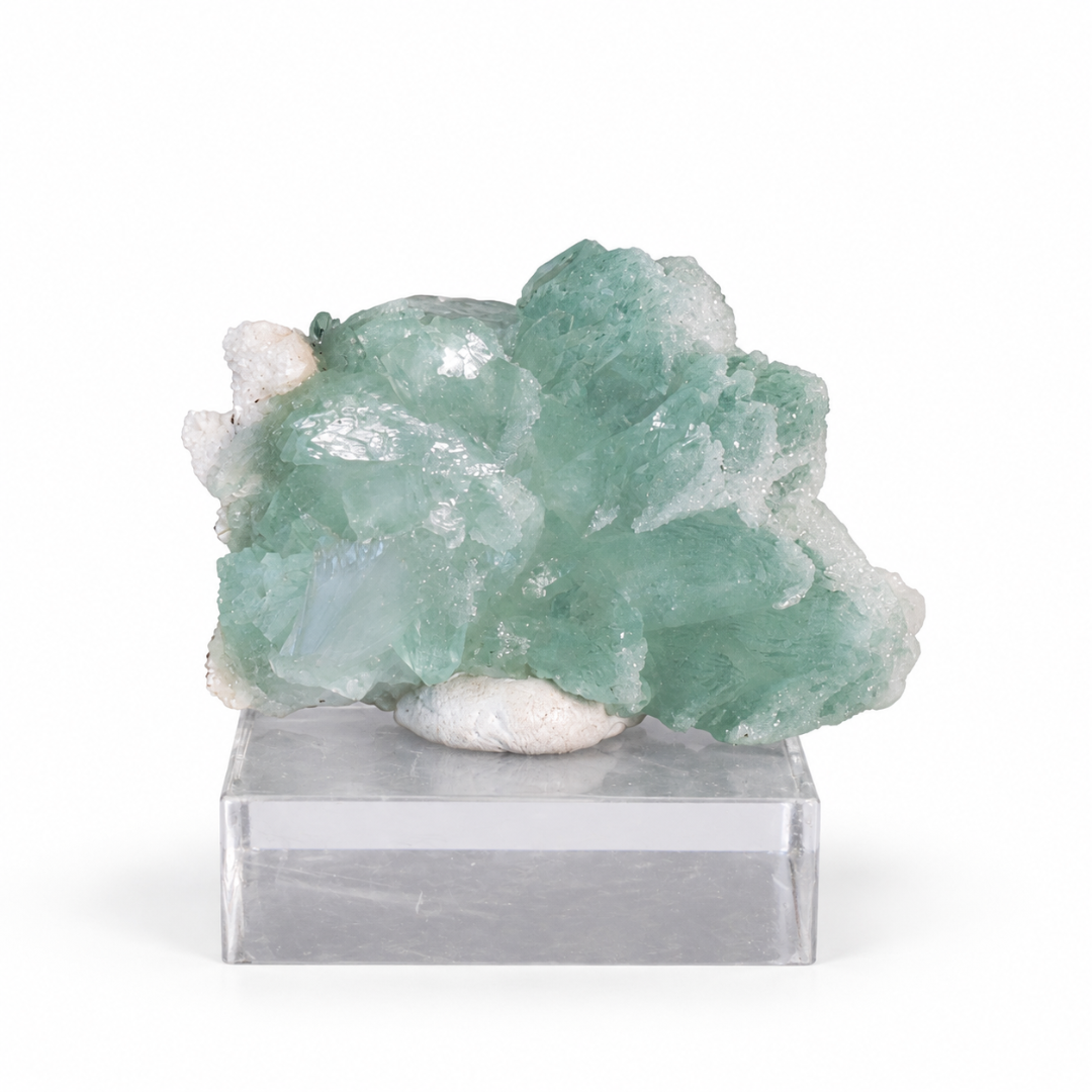 Natural Green Apophyllite Crystal Matrix – Mineral Specimen from India