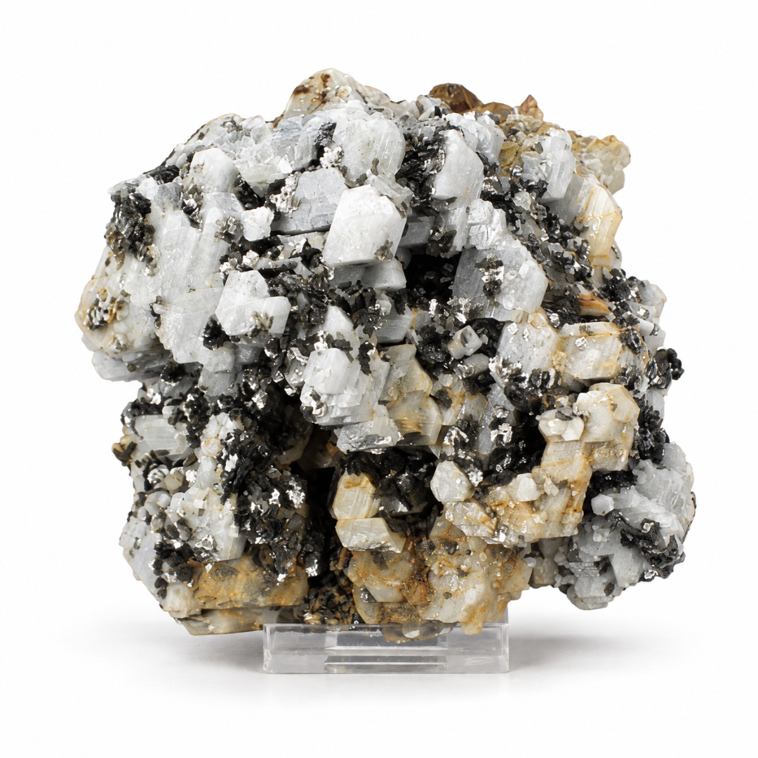 Natural Fluorescent Transparent Apatite Crystal with Pyrite Black Inclusions
