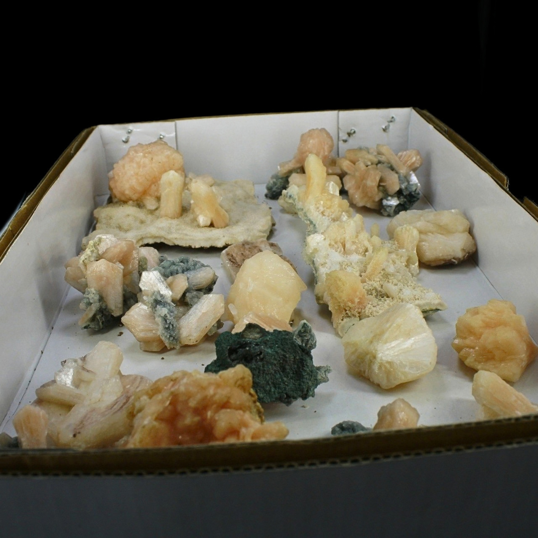 Natural Orange Stilbite &amp; Heulandite Crystal Lot – 18 Pieces from India