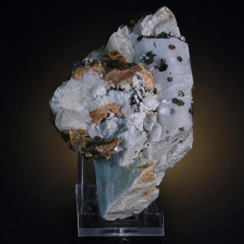 Natural Fluorescent Transparent Apatite with Pyrite & Black Tourmaline on Matrix