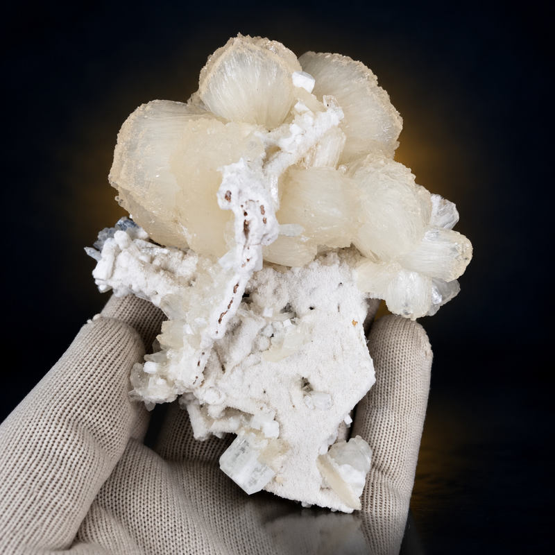 Stilbite Radiating Crystal Aggregates with Heulandite Cluster | 340 g | 13 × 11 × 6 cm
