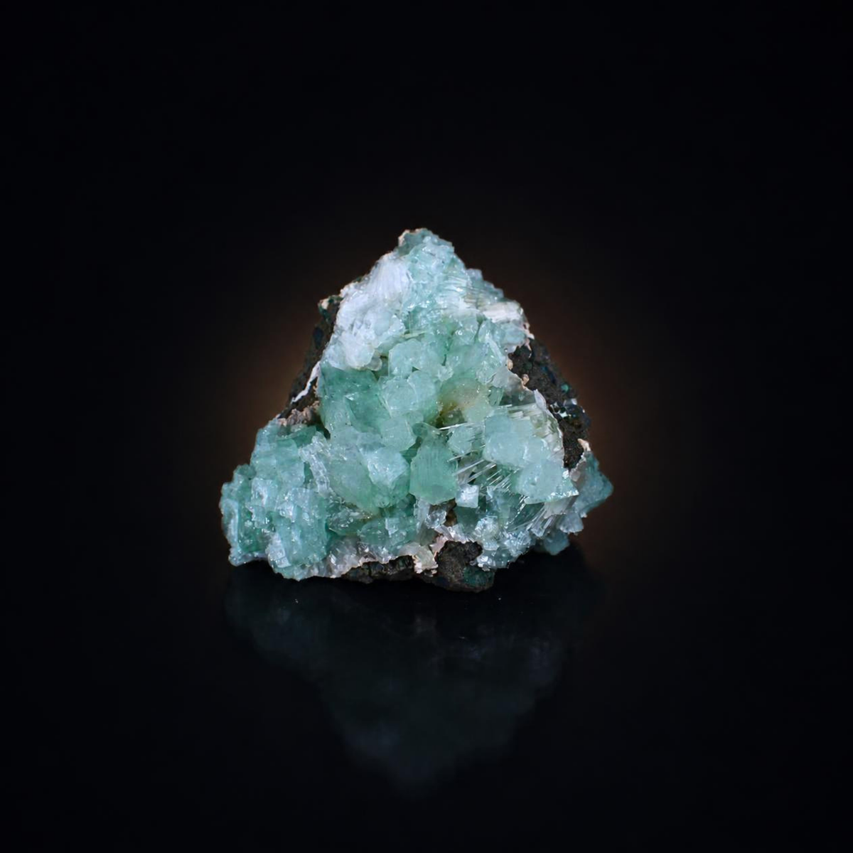 Green Apophyllite Crystal Cluster with White Scolecite India 150 g