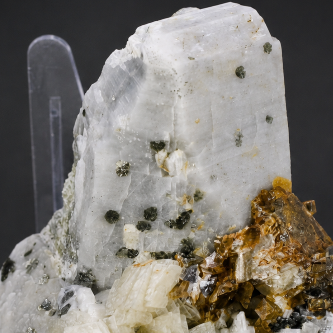 Natural Fluorescent Transparent Apatite with Pyrite & Black Tourmaline on Matrix