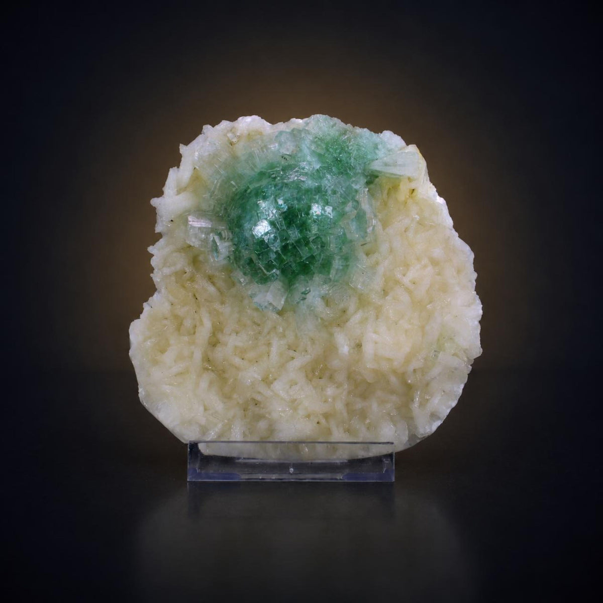 Natural Green Apophyllite with Stilbite Crystal Matrix Mineral Specimen from India 620 gm 13 × 12 × 3 cm