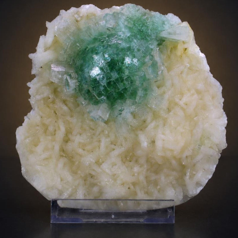 Green Apophyllite Crystal Aggregate with Stilbite on Matrix — India | 620 g | 13 × 12 × 3 cm