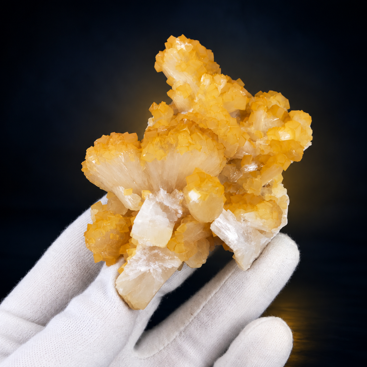 Natural Orange Calcite with White Stilbite Crystal Cluster – 180 g