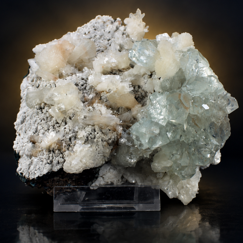 Green Apophyllite Tabular Crystal Group with Heulandite on Matrix | 798 g | 14 × 12 × 5 cm
