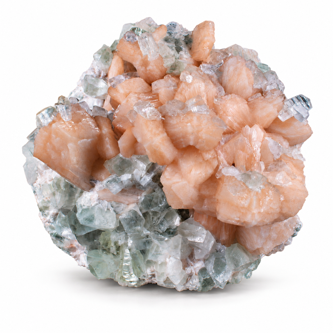 Natural Green Apophyllite with Heulandite Matrix Mineral Specimen – India