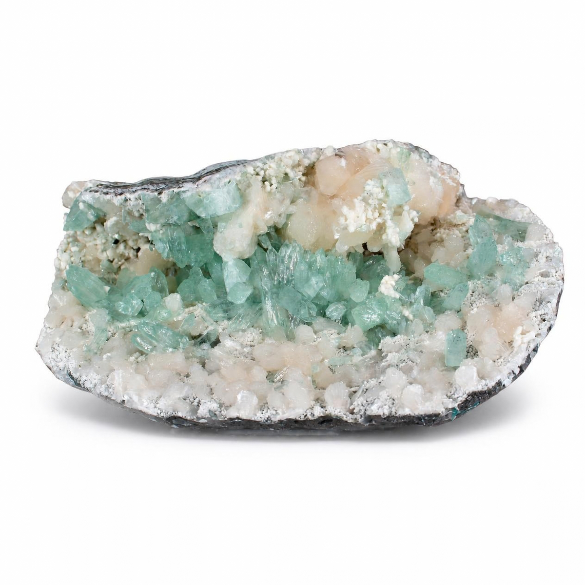 Natural Green Apophyllite, Stilbite with Heulandite Crystal Specimen – India