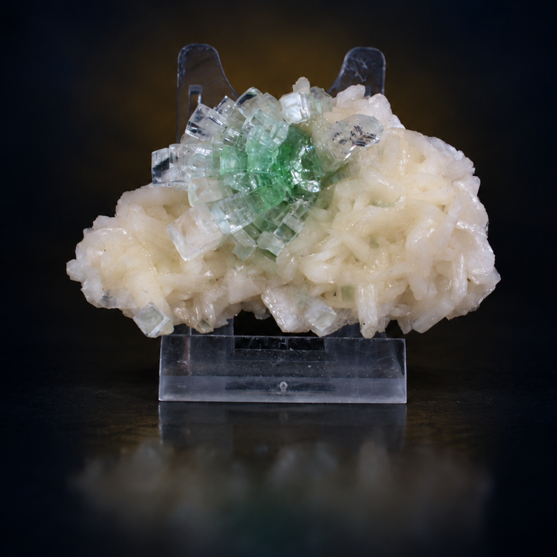 Green Apophyllite Tabular Crystal Group with Stilbite on Heulandite Matrix | 100 g | 16 × 6 × 4 cm