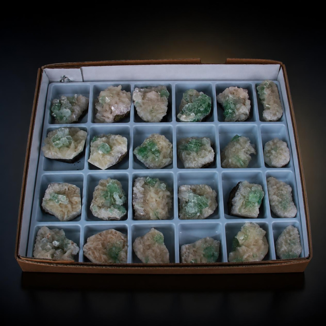 Natural Green Apophyllite Stilbite Heulandite Crystal Lot – 32 PCS – India