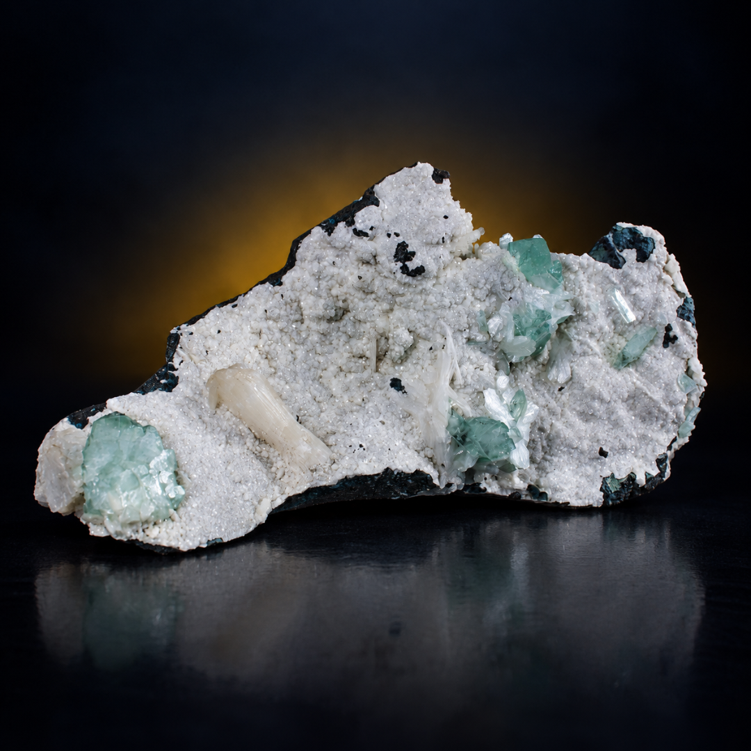 Natural Green Apophyllite with Heulandite Crystal Specimen – India