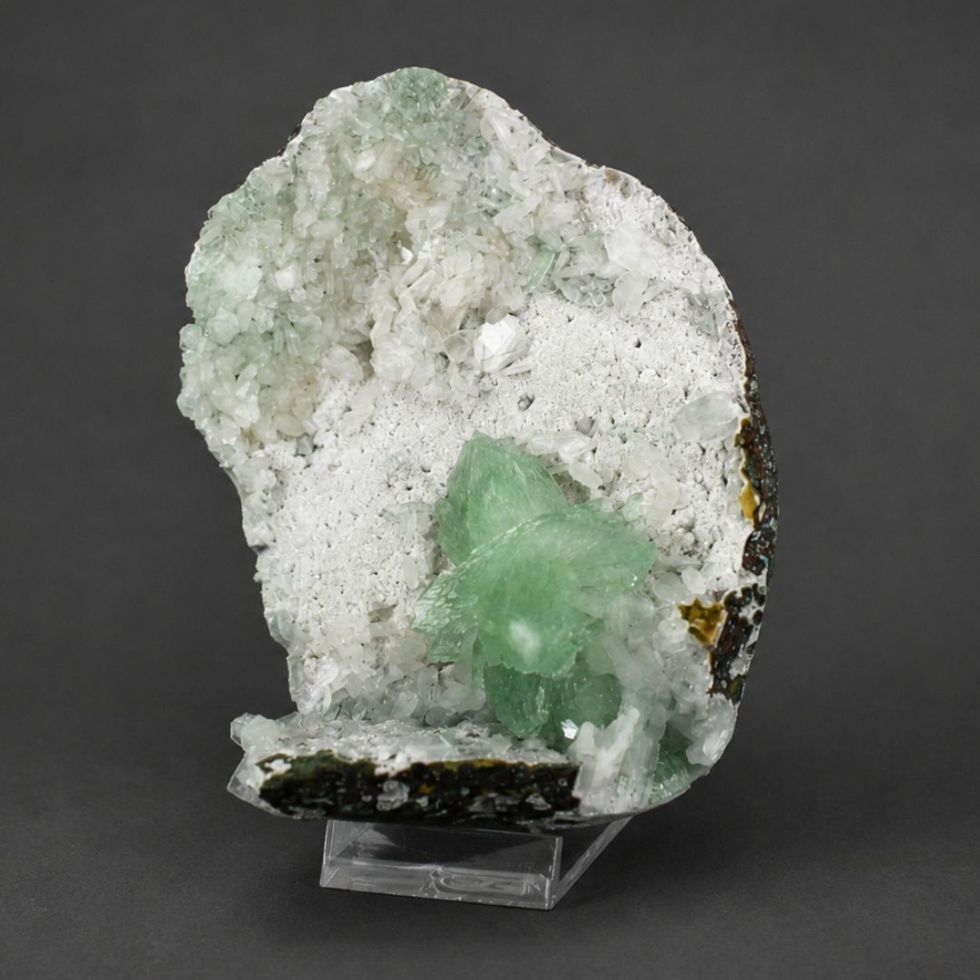 Green Apophyllite with Mordenite on White Granular Matrix | 540 g | 15 × 11 × 7 cm