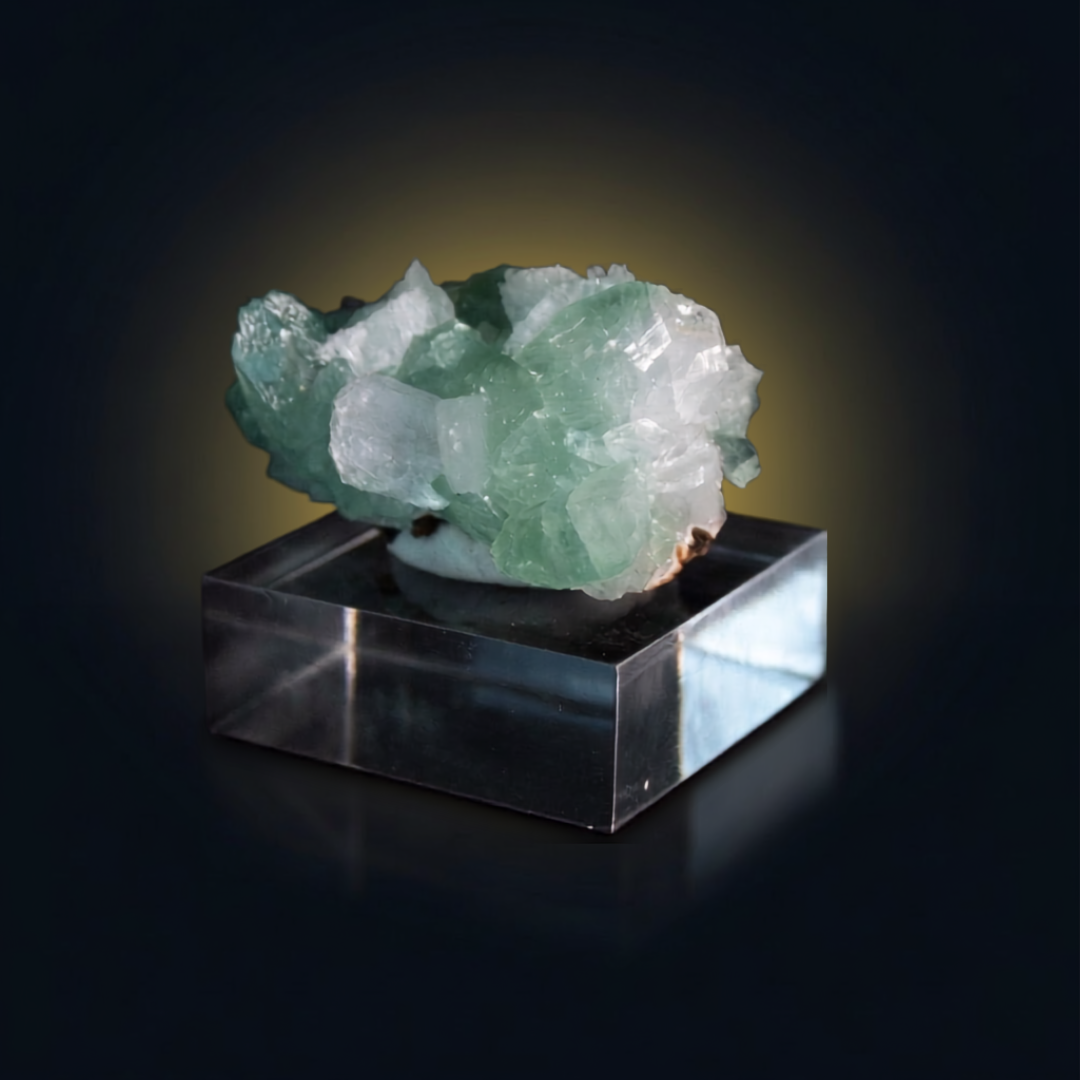 Natural Green Apophyllite Crystal with Heulandite Matrix – Mineral Specimen from India