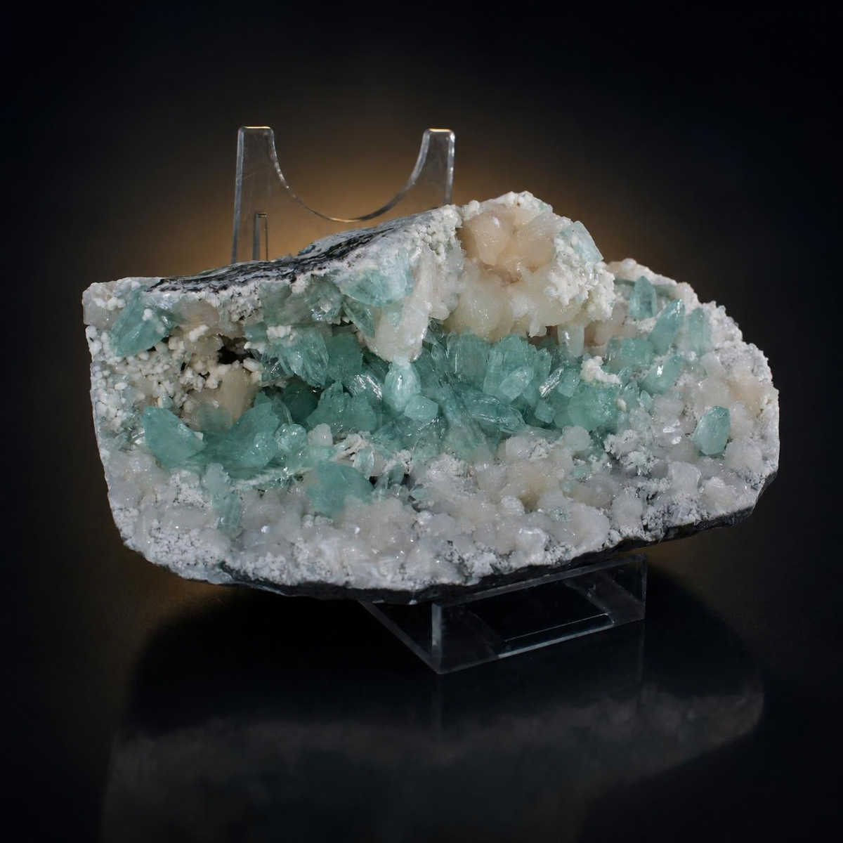 Natural Green Apophyllite, Stilbite with Heulandite Crystal Specimen – India