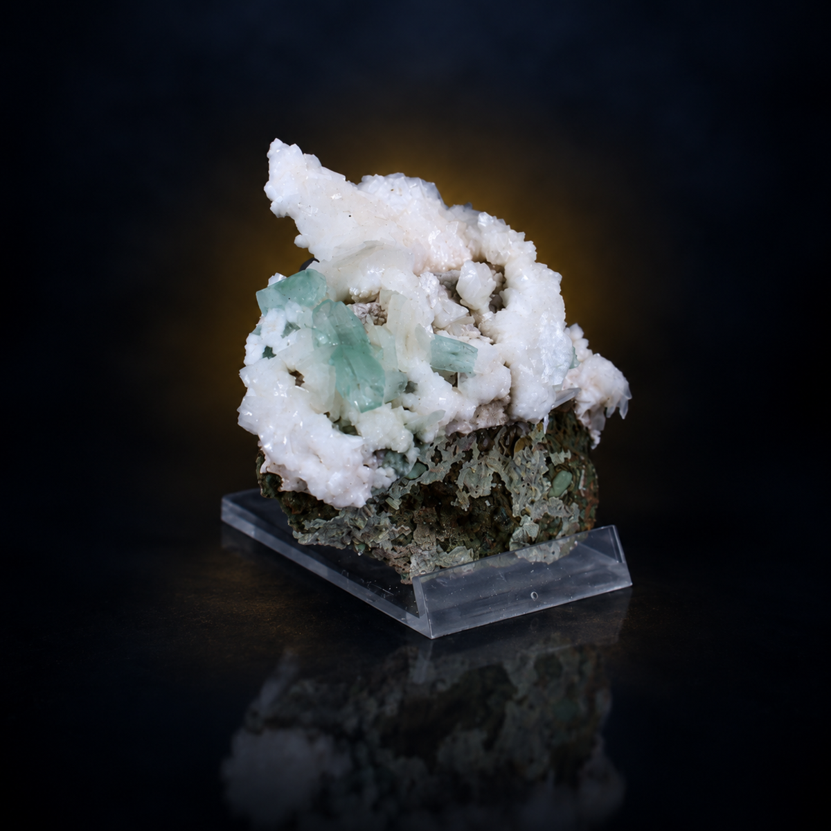 Natural Green Apophyllite with Stilbite on Matrix – 90 g