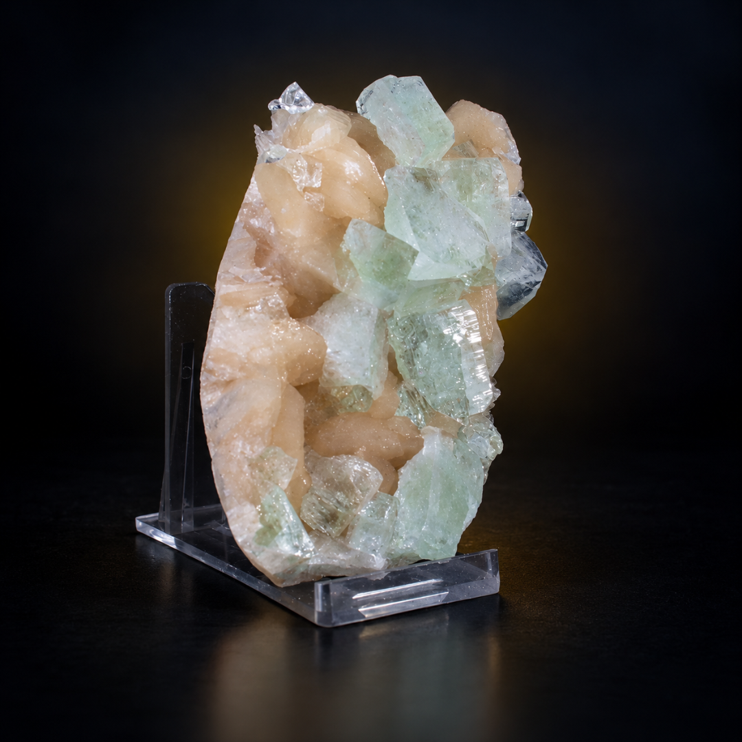 Natural Green Apophyllite with Heulandite Crystal Specimen – India