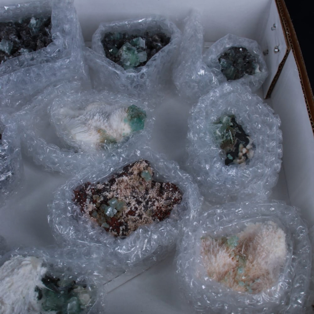 Natural Green Apophyllite with Scolecite Crystal Lot – 12 Pieces from India