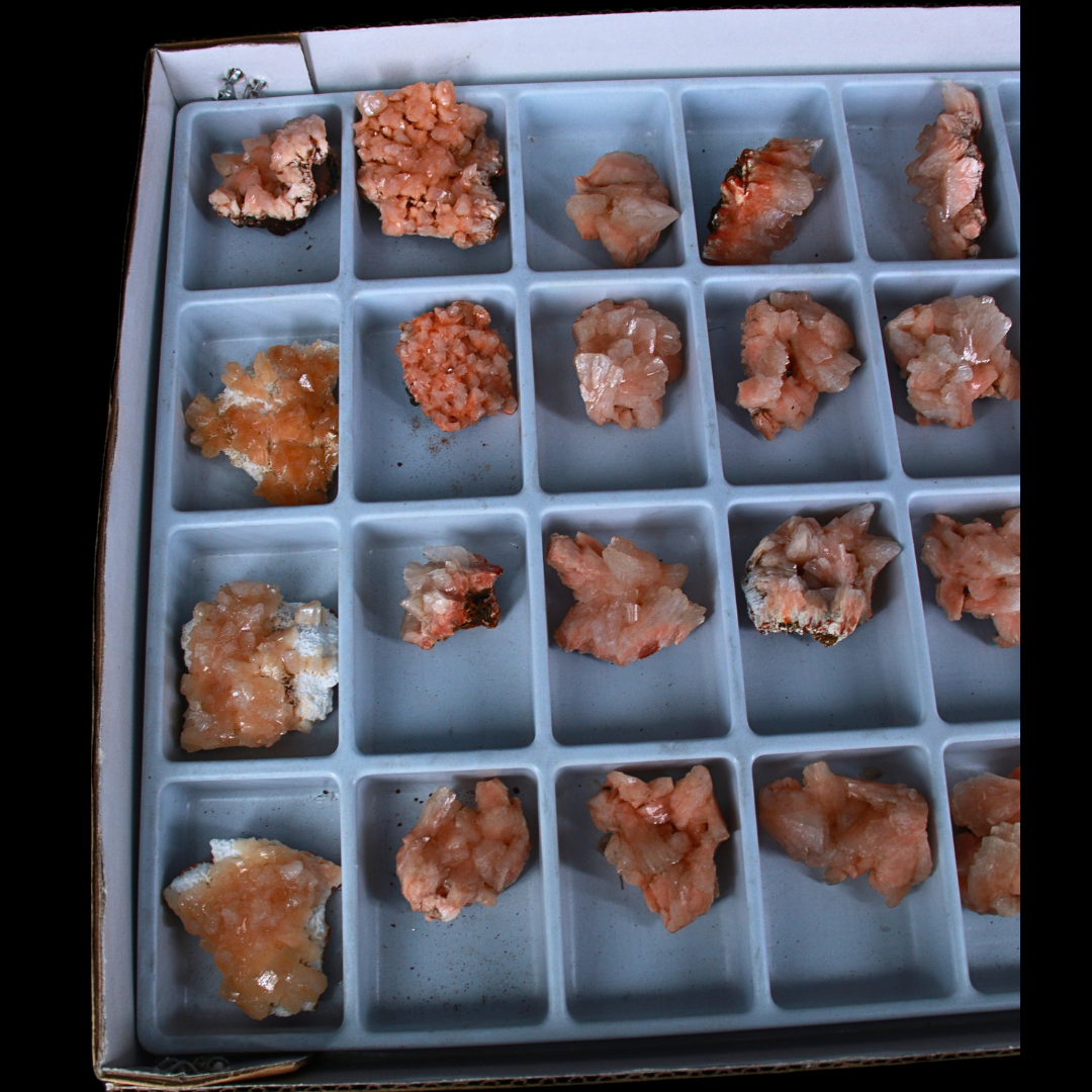 Natural Orange Stilbite with Heulandite Crystal Lot – 32 PCS – Mineral Specimens from India