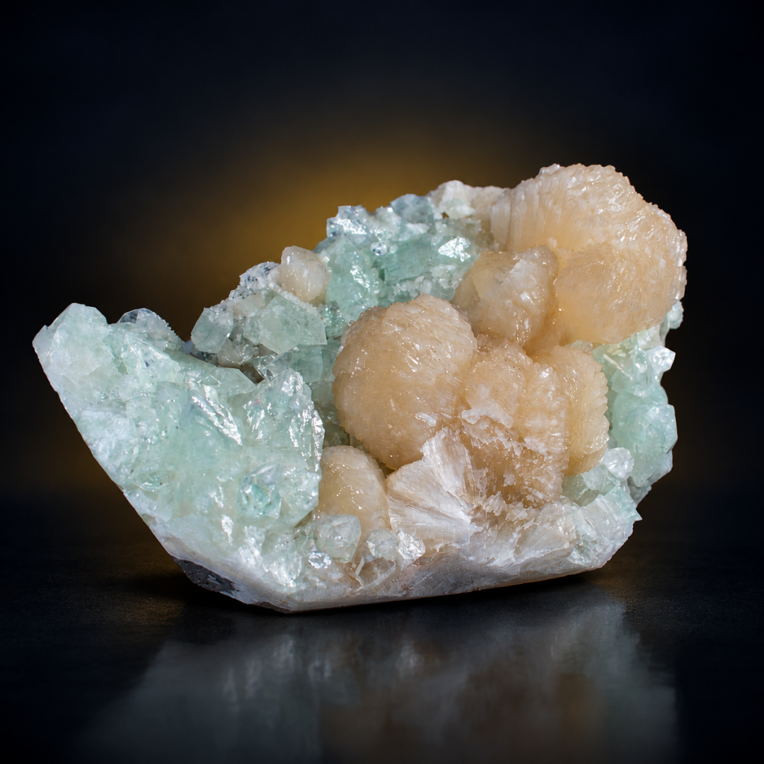 Natural Green Apophyllite with Heulandite Crystal Specimen – India