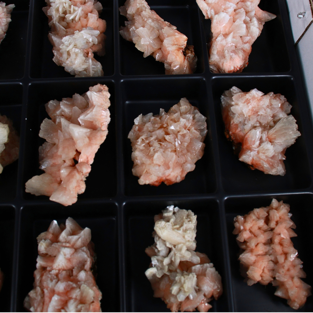 Natural Orange Stilbite with Heulandite Crystal Lot – 18 PCS – Mineral Specimens from India