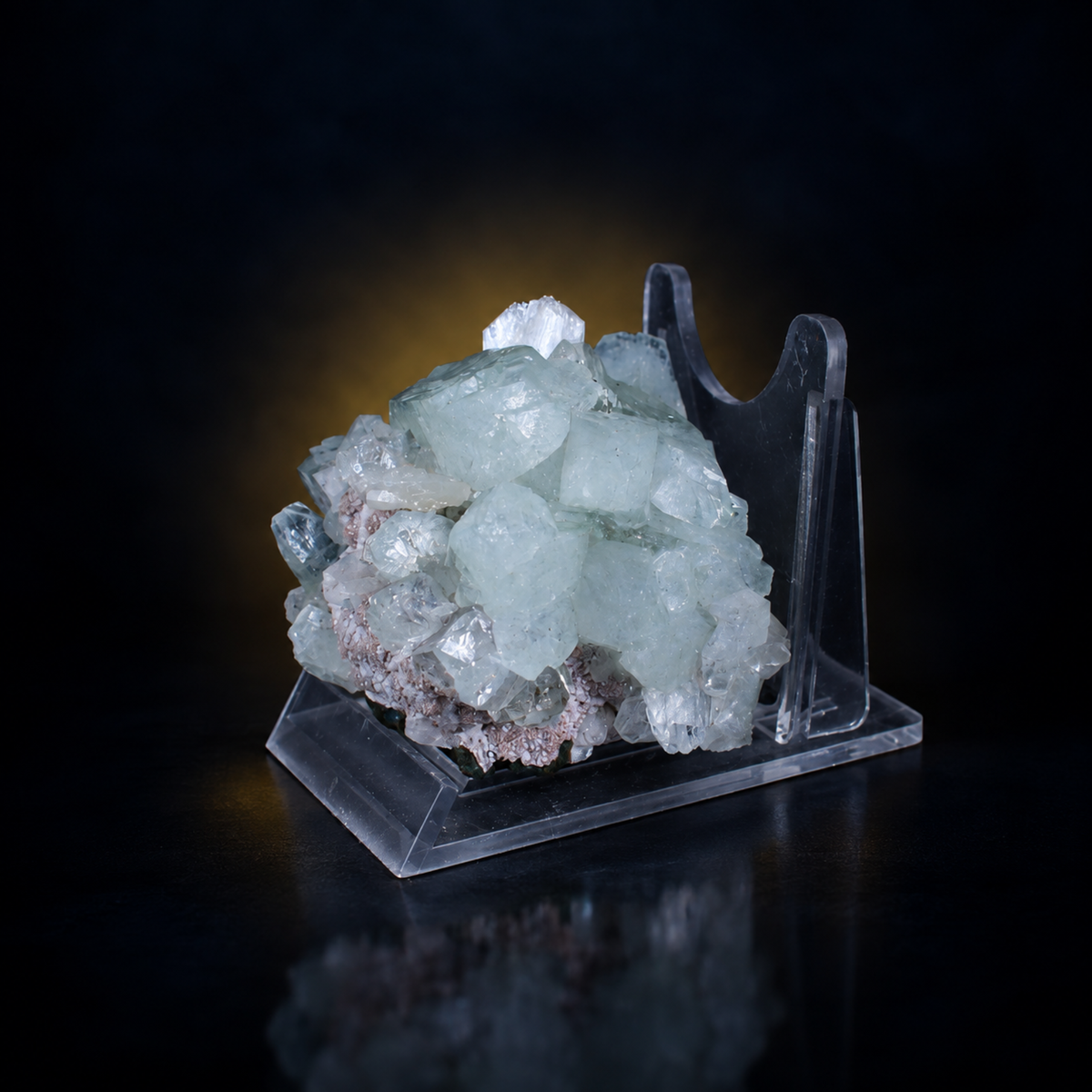Natural Green Apophyllite Crystal Cluster on Peach-White Stilbite Matrix – 130 g