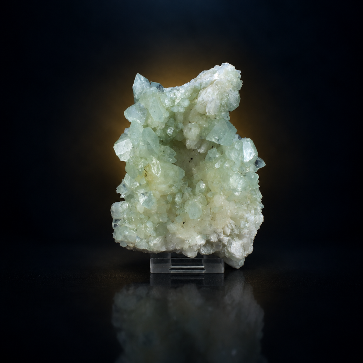 green Apophyllite crystals growing with white Stilbite and Heulandite