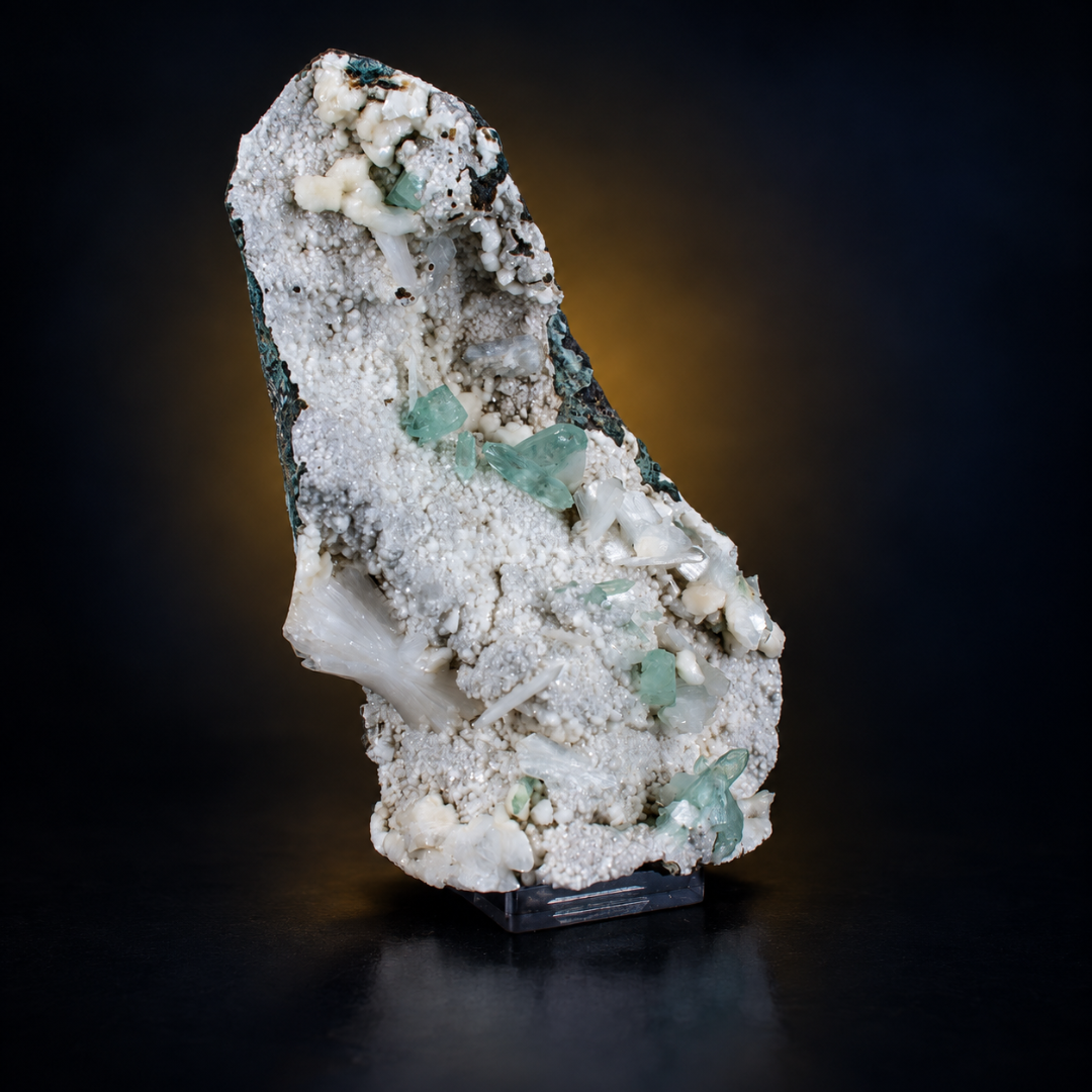 Natural Green Apophyllite with Heulandite Crystal Specimen – India