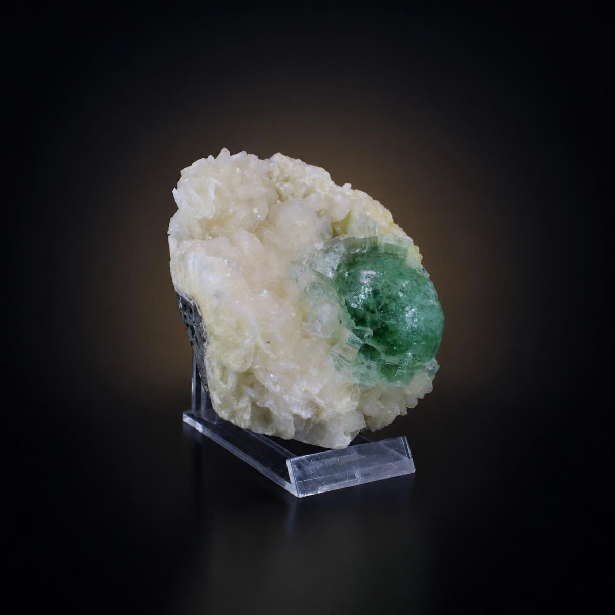 Natural Green Apophyllite with Stilbite Crystal Matrix Mineral Specimen from India 330 gm 10 × 9 × 3 cm