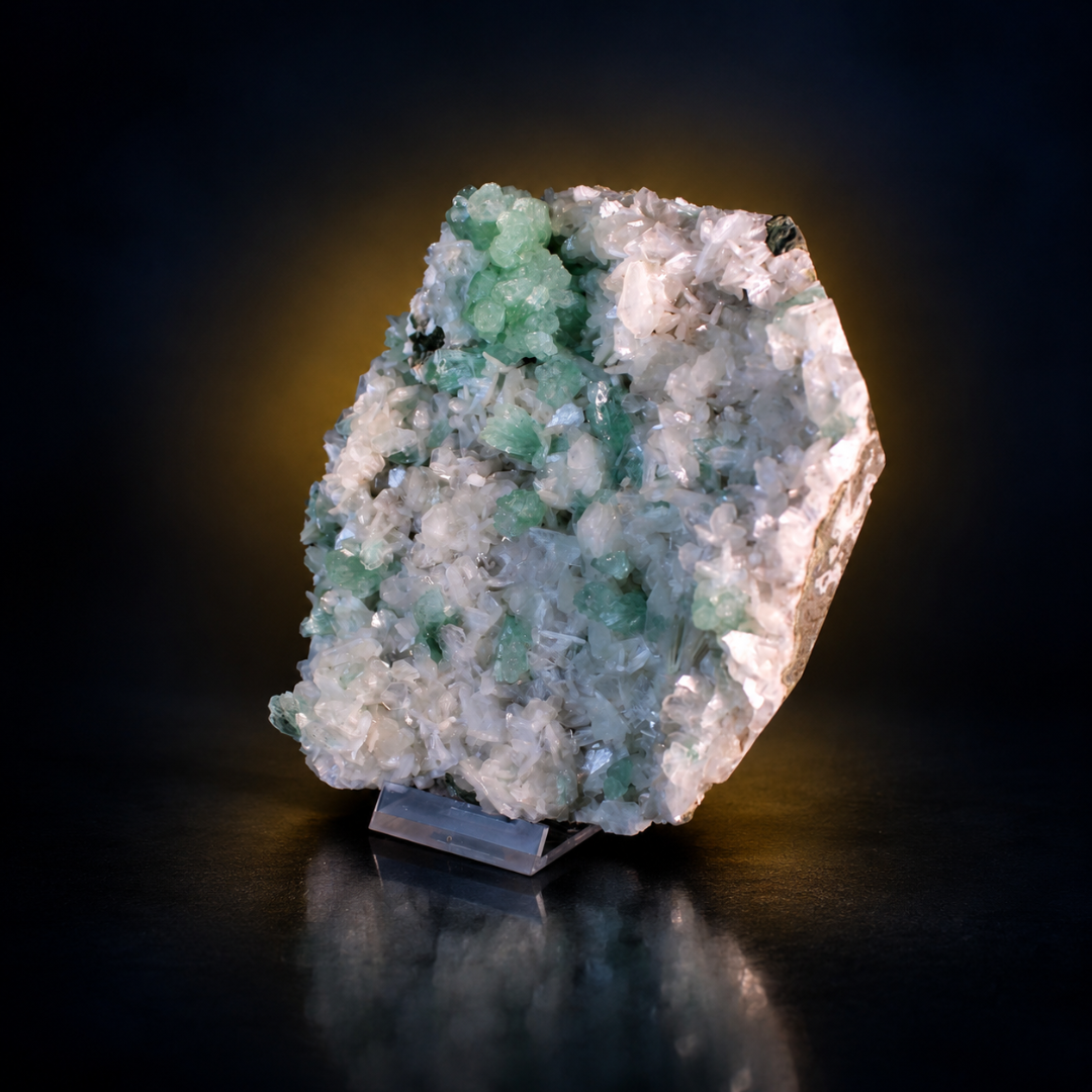 Natural Green Apophyllite with Heulandite & Scolecite Crystal Specimen – India