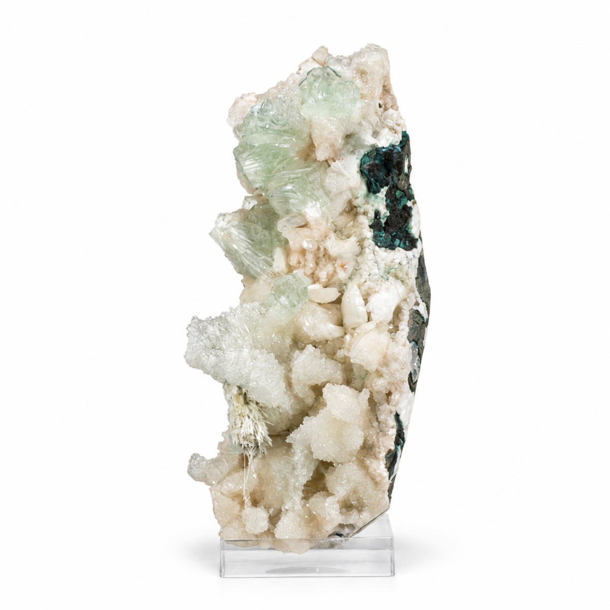 Natural Green Apophyllite with Heulandite and Stilbite on Matrix – 220 g