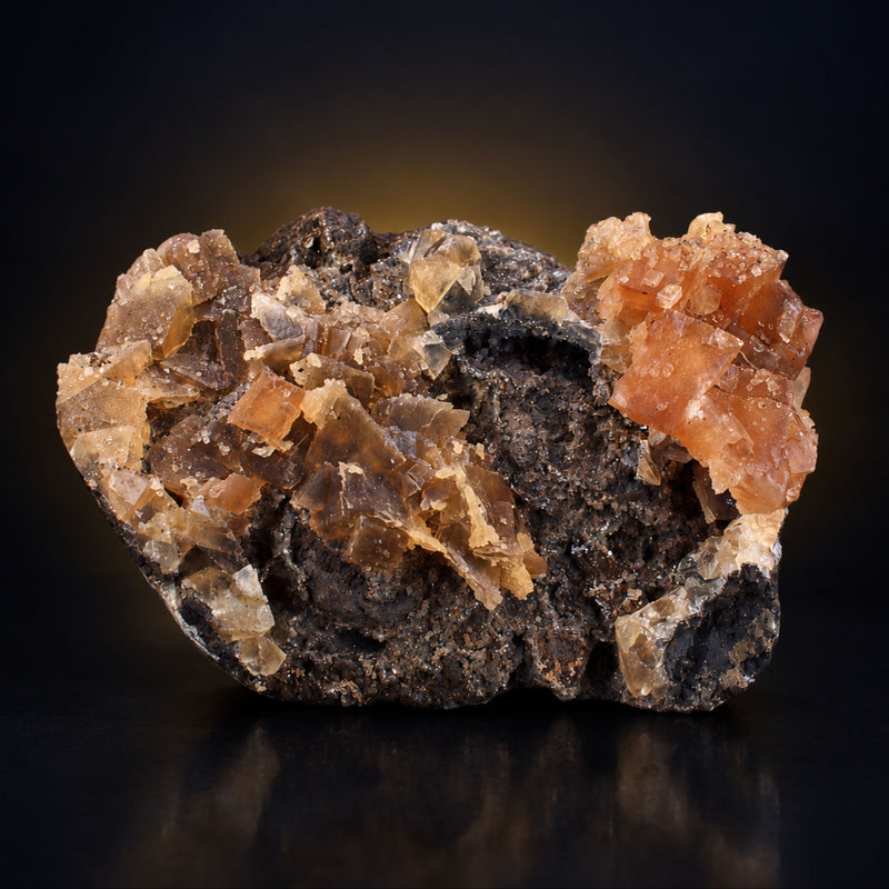 Orange-Red Tabular Calcite Crystals on Dark Rock Matrix | 250 g | 9 × 7 × 4 cm