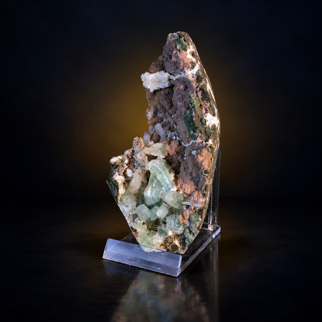 Natural Green Apophyllite with Heulandite Crystal Specimen – India