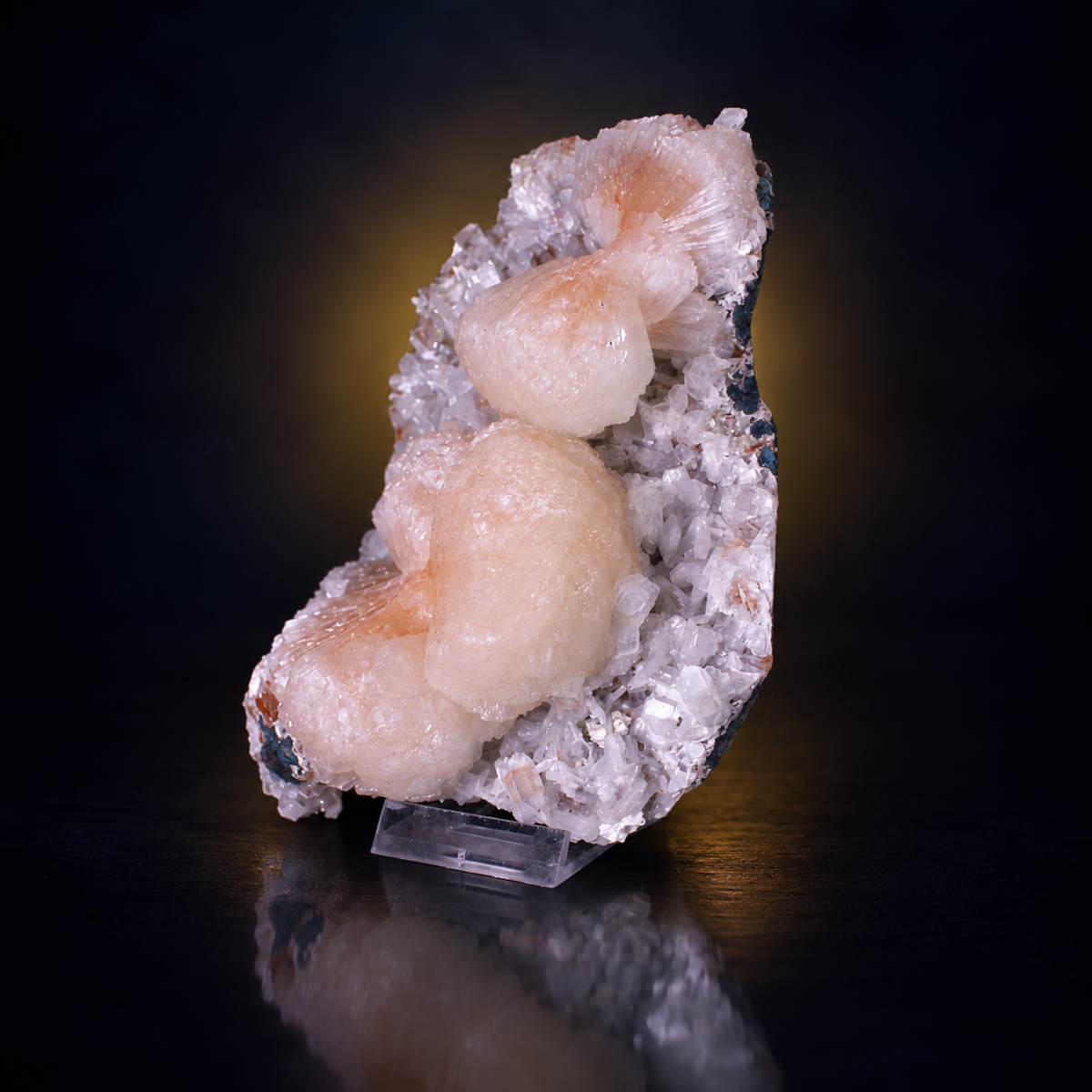 Natural Peach Pink Stilbite with White Apophyllite Crystal Cluster – 80 g