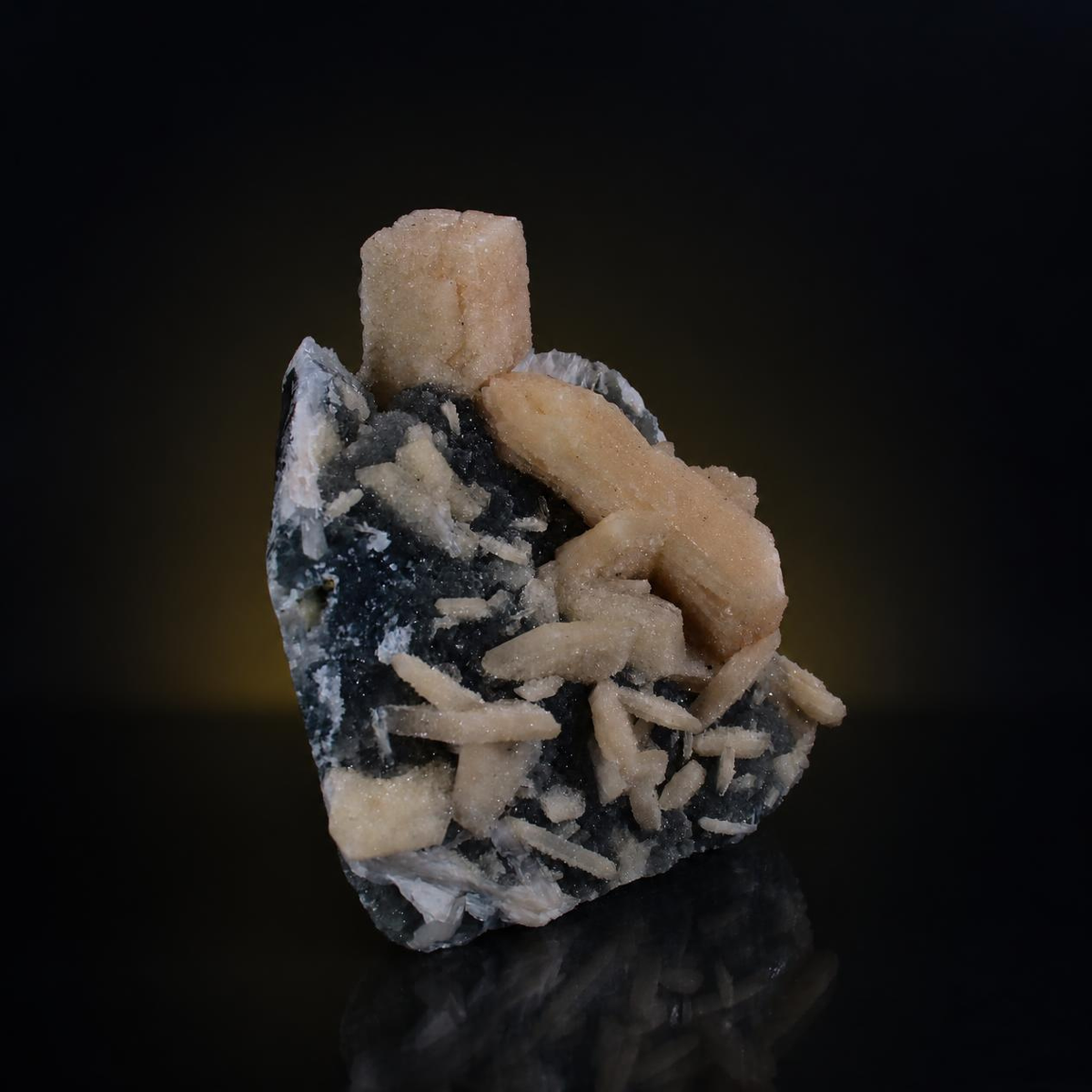 Stilbite Crystals on Dark Matrix – Natural Mineral Specimen